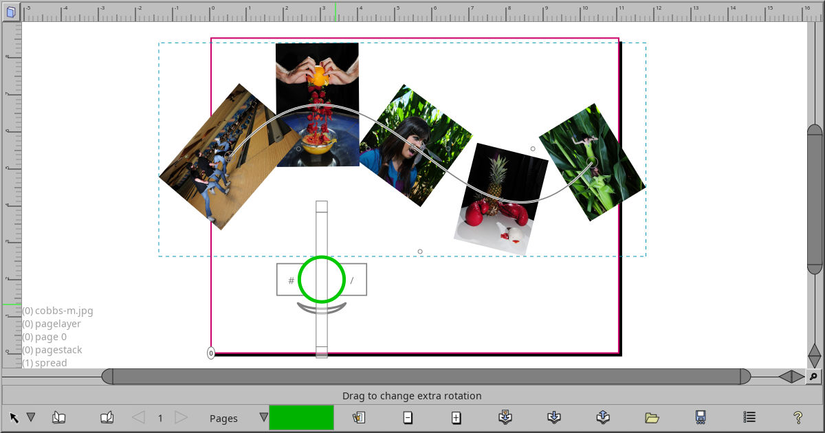 Screenshot of a few images being aligned along a path