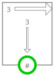 The n-up widget, box with a horizontal arrow, vertical arrow, and red/green activate circle