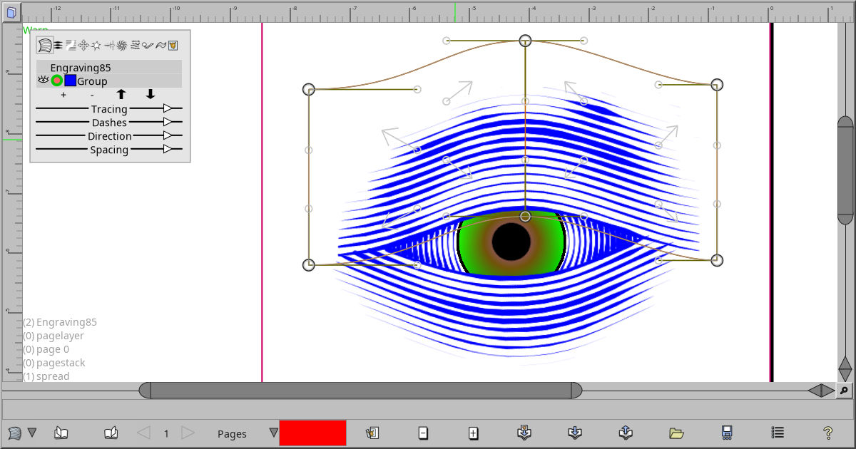 Screenshot showing a roughed out eye with engraving shading
