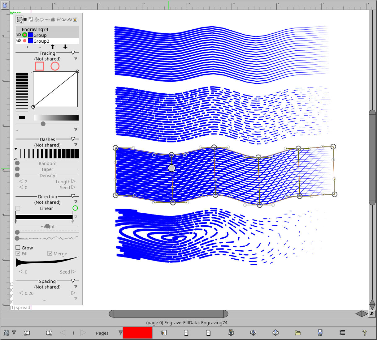 Screenshot showing the panel, and 4 examples of line types, with 1 showing 2 groups