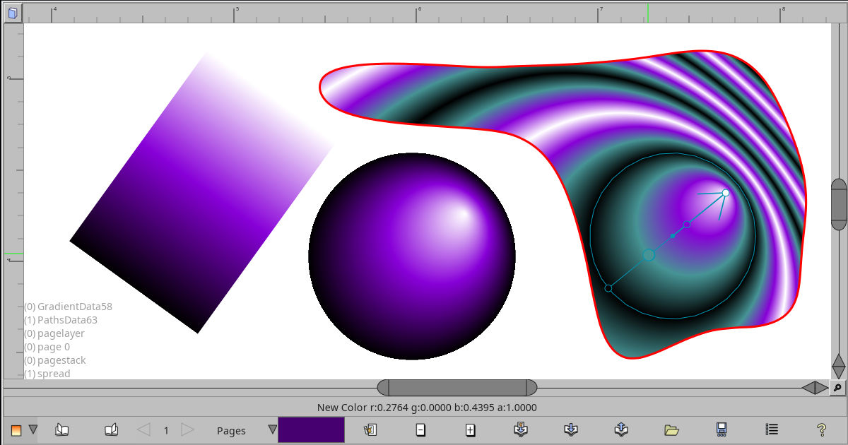 Screen shot showing linear, radial, and repeating radial gradients
