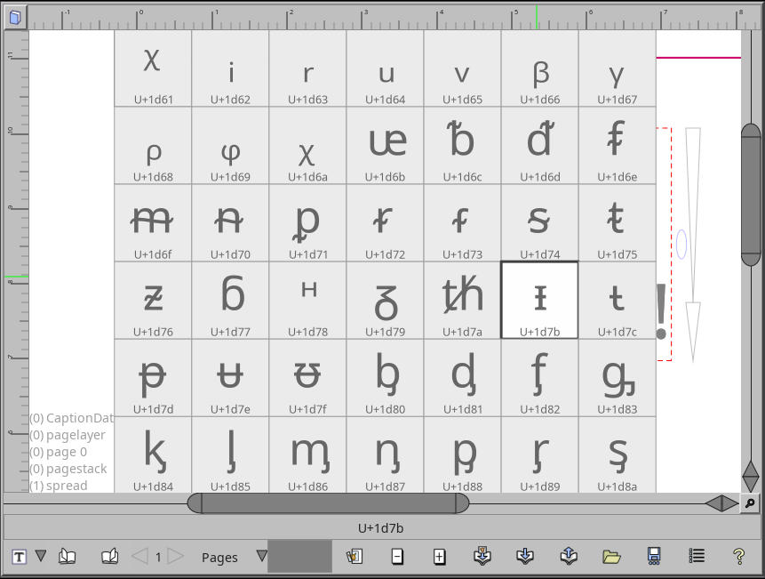 Character Inserter, a grid of defined unicode points in the font