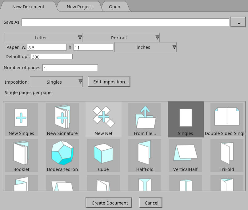 New document dialog